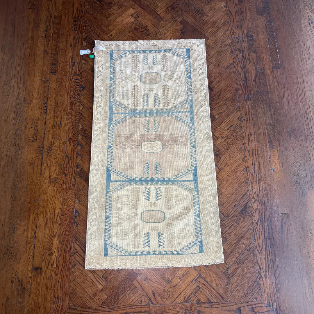 Anadol Blue – Vintage Handwoven Anatolian Wool Runner | 2.11' x 5.09'