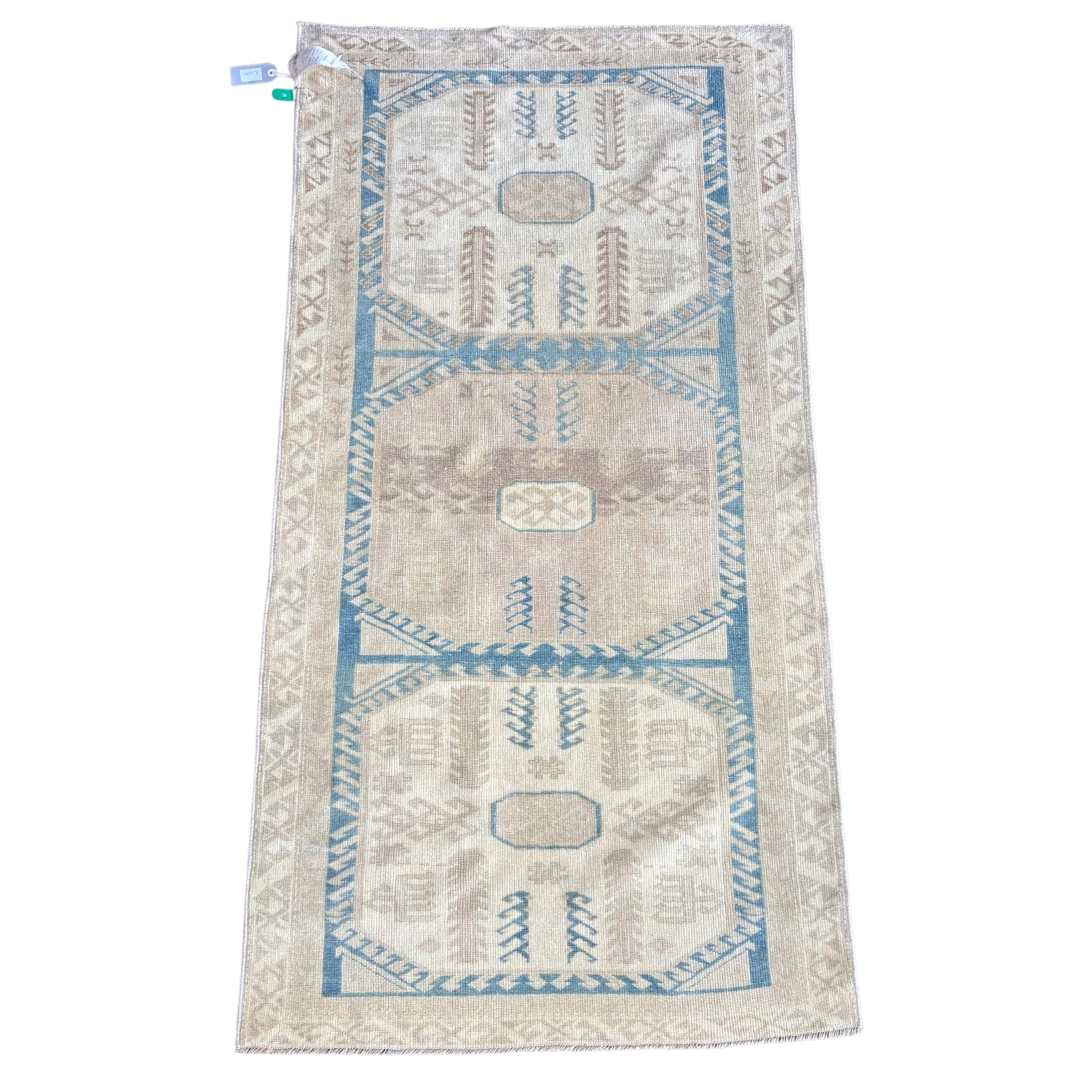 Anadol Blue – Vintage Handwoven Anatolian Wool Runner | 2.11' x 5.09'