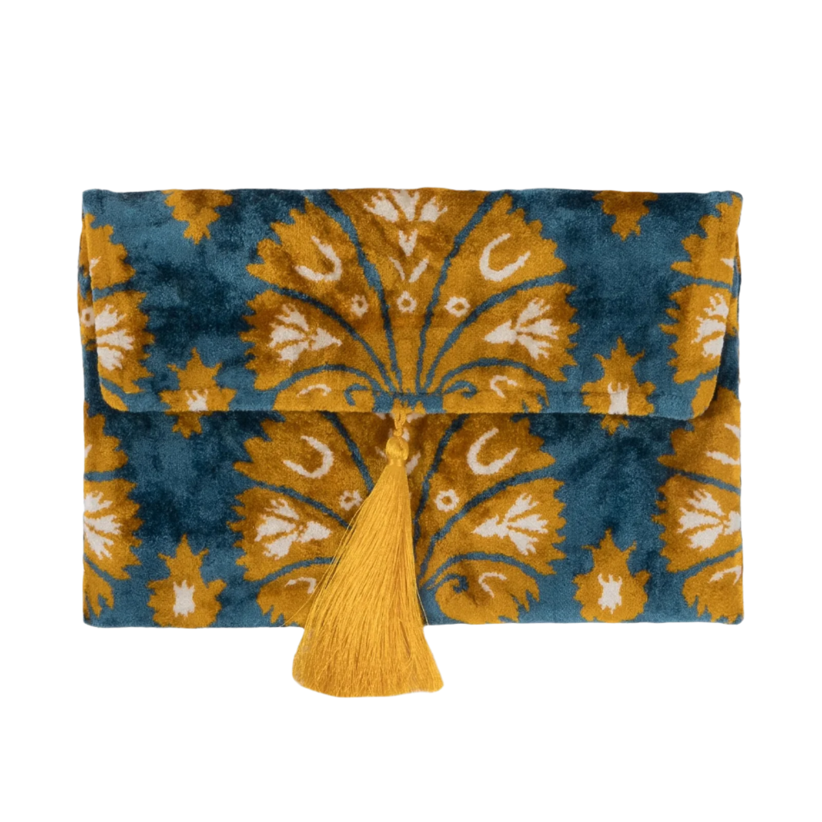 Azure & Saffron Silk Velvet Clutch | Fiori Series