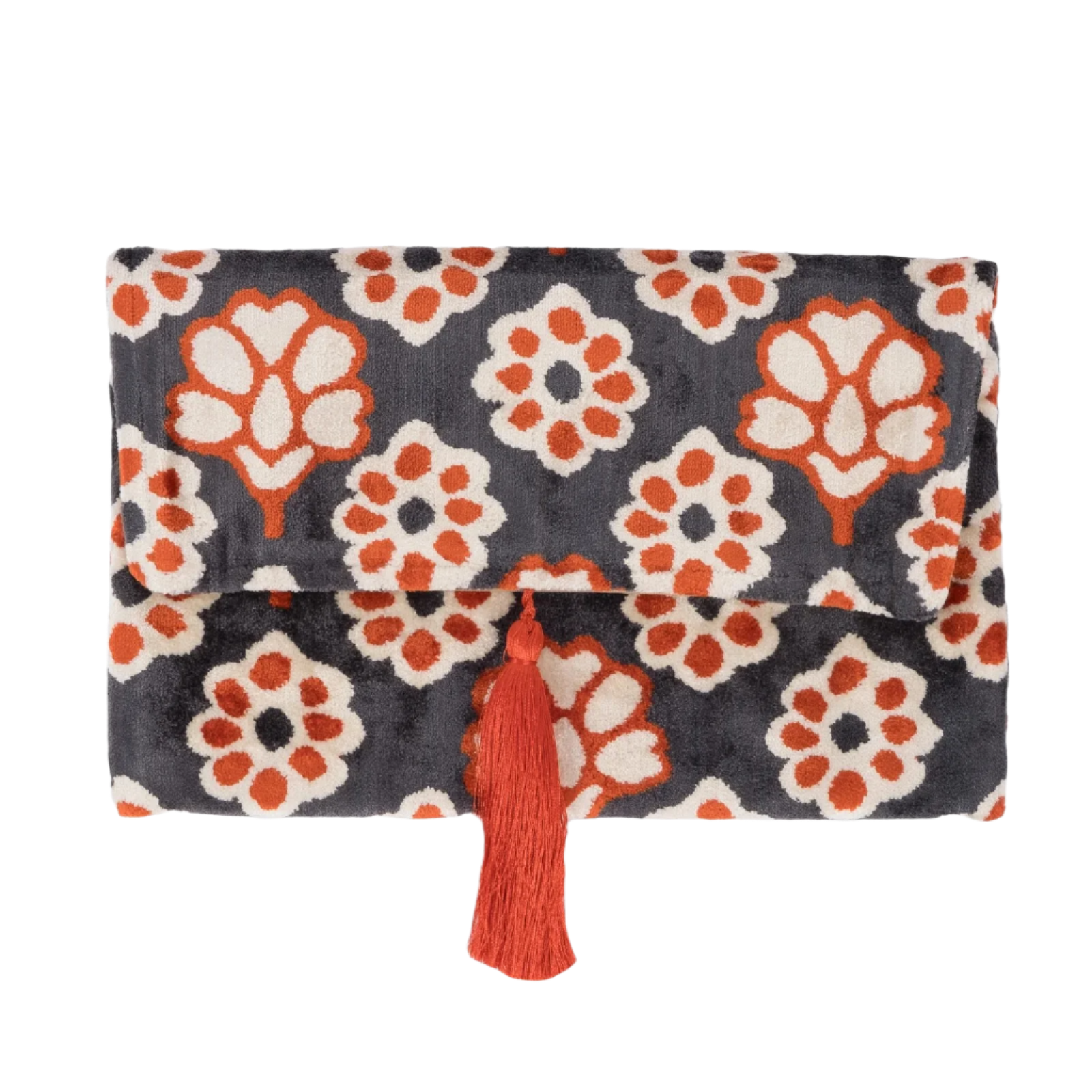 Amber Carnation Silk Velvet Tassel Clutch | The Modern Bloom