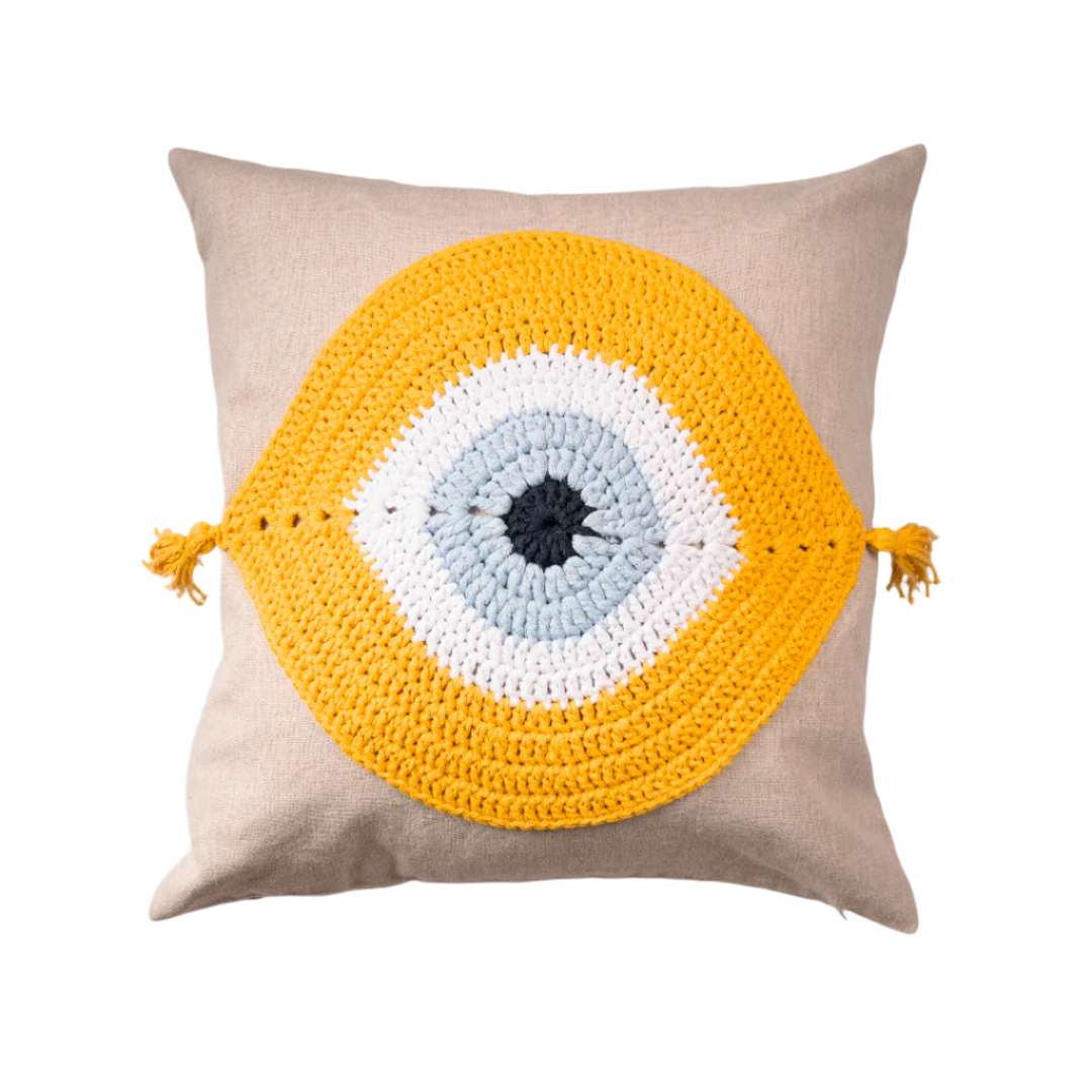 Evil Eye Pillow Cover Yellow