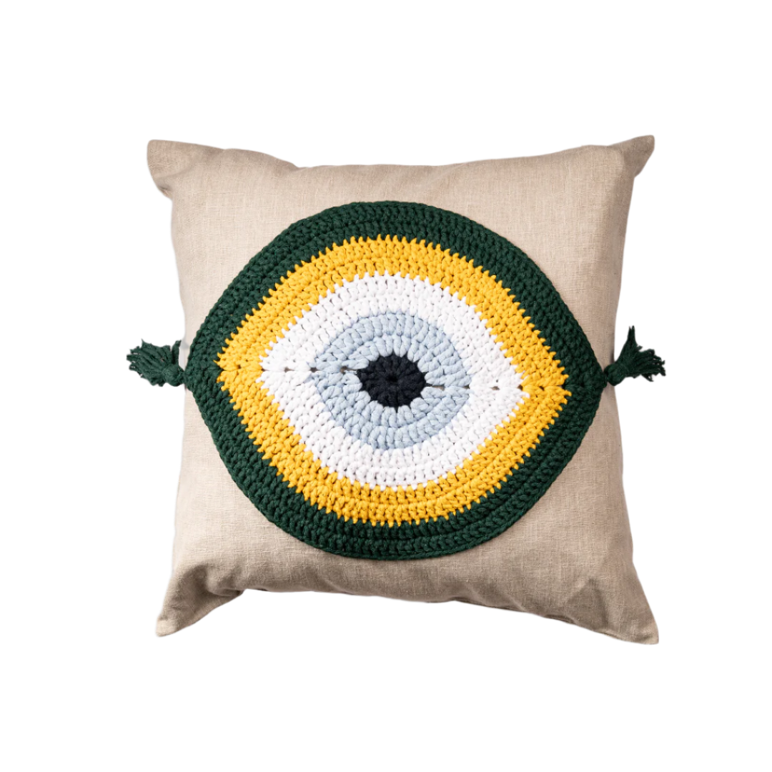 Evil Eye Pillow Cover Green Yellow