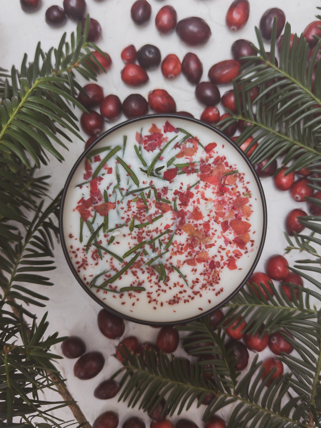 Gather Here Cranberry Pine Soy Tin Candle Rose Petal Yew