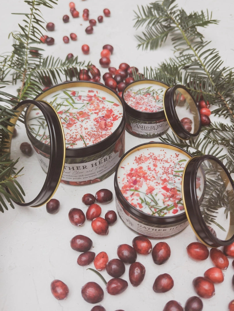 Candle - Gather Here : Cranberry, Pine, Soy, Rose Petal, Yew