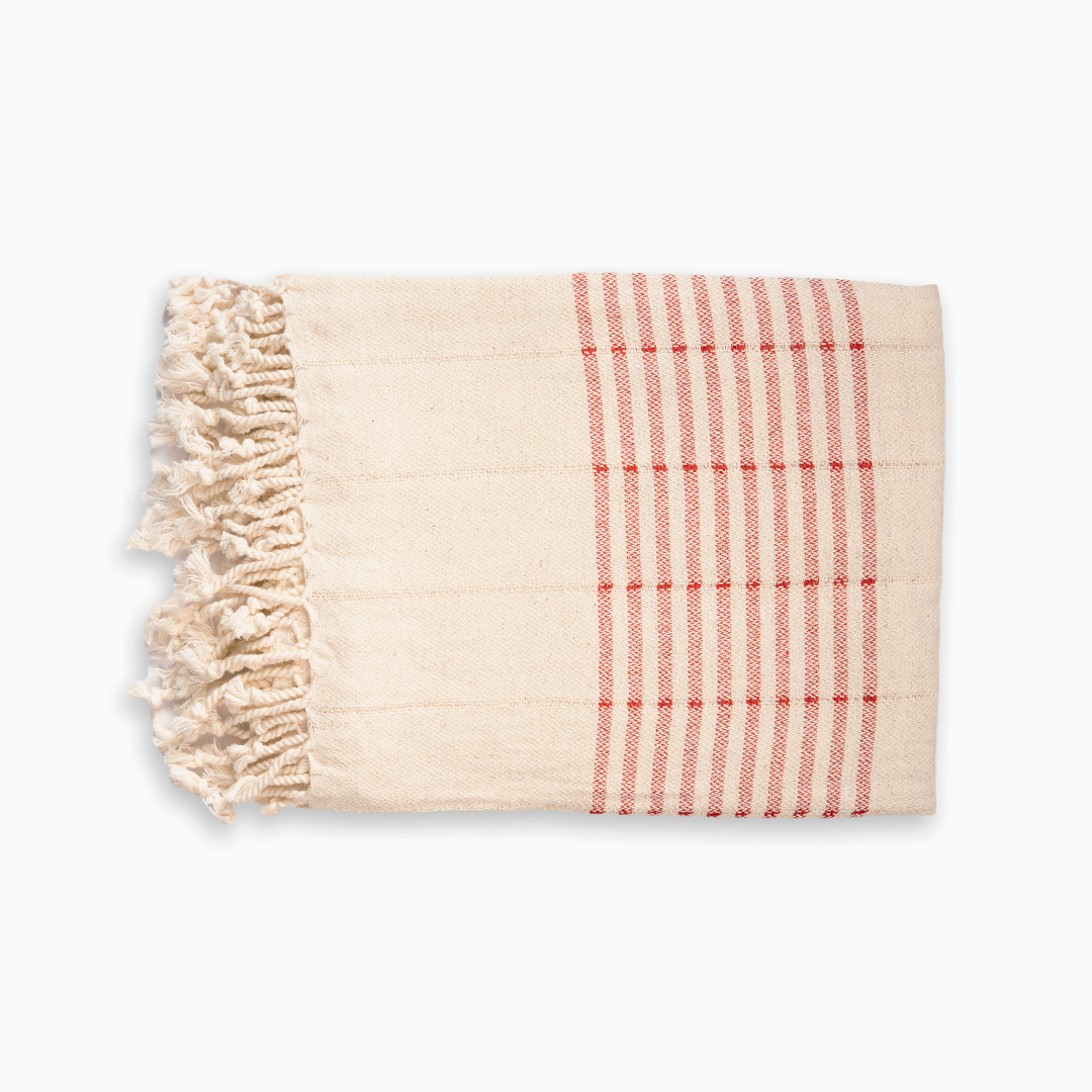 Small Peshtemal Towel With Red Stripes - Turkish Cotton Linen Towel