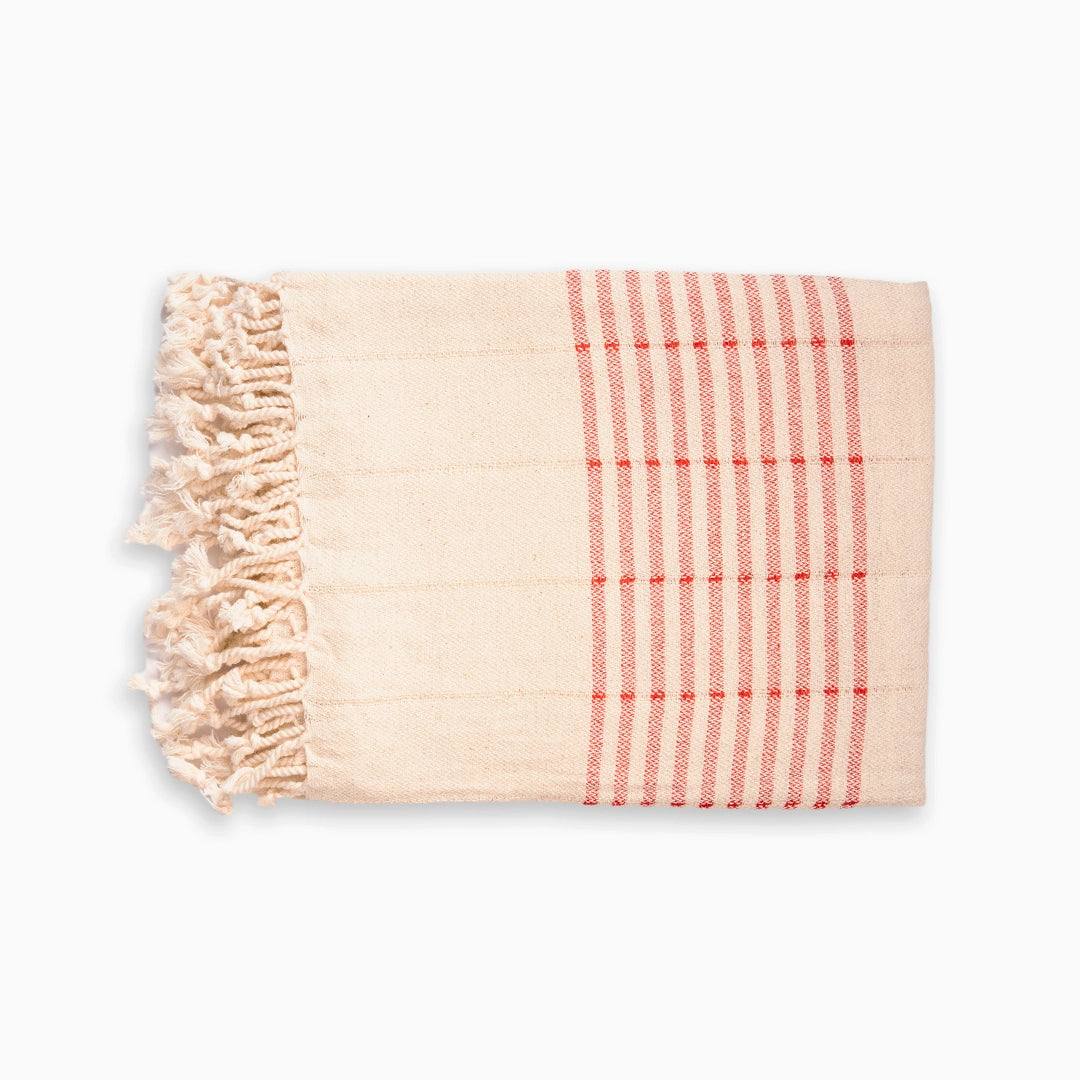 Small Peshtemal Towel With Red Stripes - Turkish Cotton Linen Towel