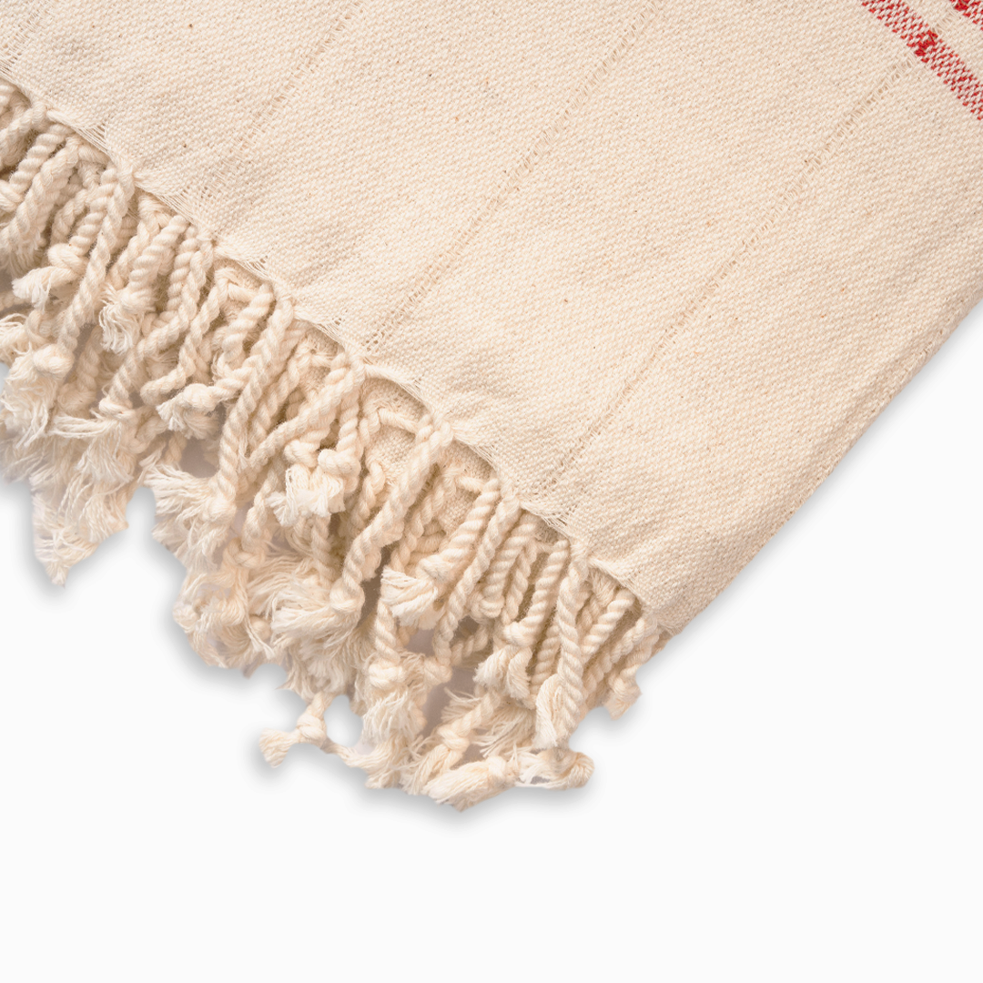Small Peshtemal Towel With Red Stripes - Turkish Cotton Linen Towel
