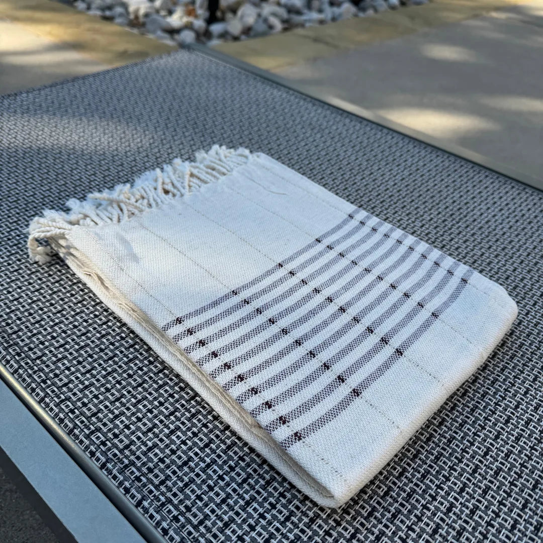 Beige Peshtemal Towel with Light Brown Stripes – Turkish Cotton Linen