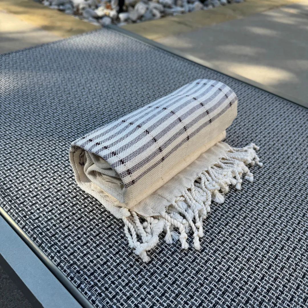 Beige Peshtemal Towel with Light Brown Stripes – Turkish Cotton Linen