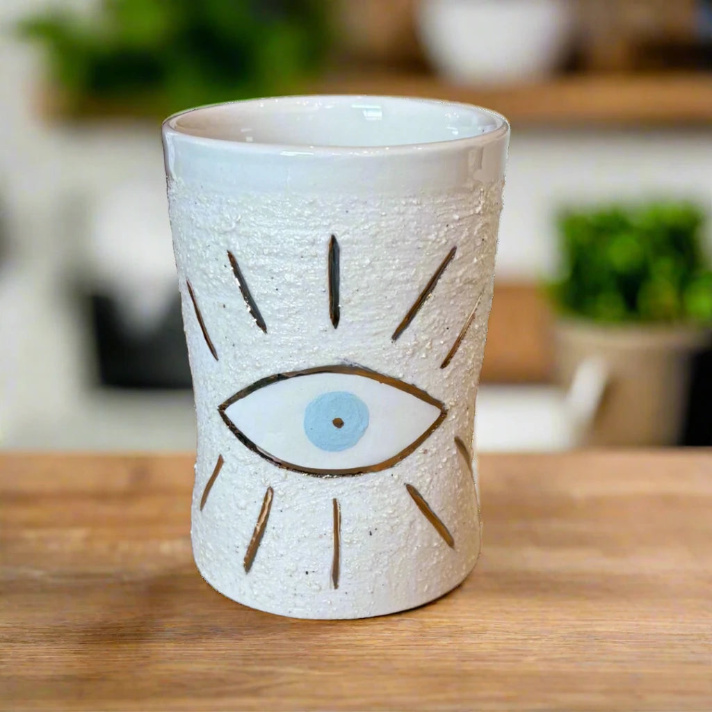 Coffee Cup White Evil Eye 6.76 oz