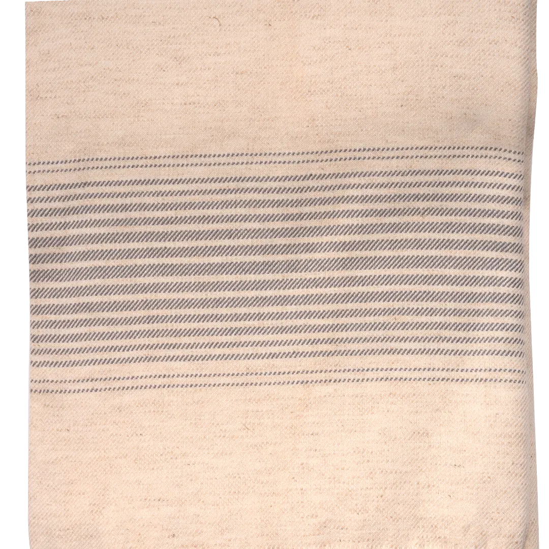 Beige Peshtemal Towel with Gray Stripes – Turkish Cotton Linen