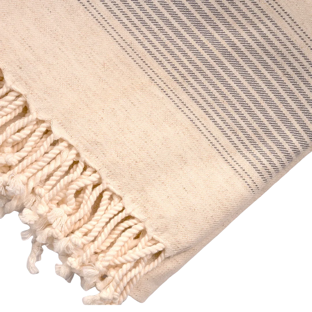 Beige Peshtemal Towel with Gray Stripes – Turkish Cotton Linen