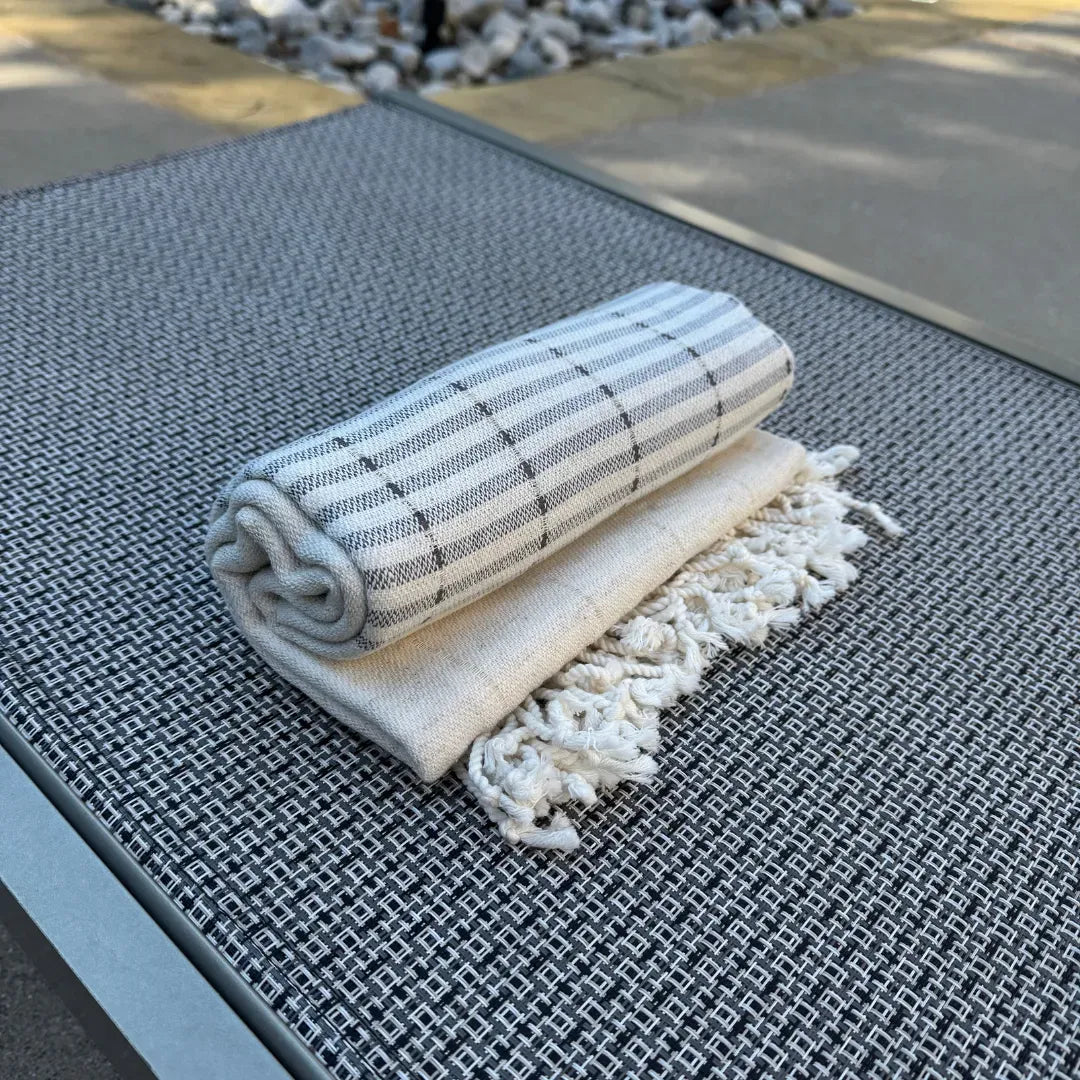 Beige Peshtemal Towel with Gray Stripes – Turkish Cotton Linen