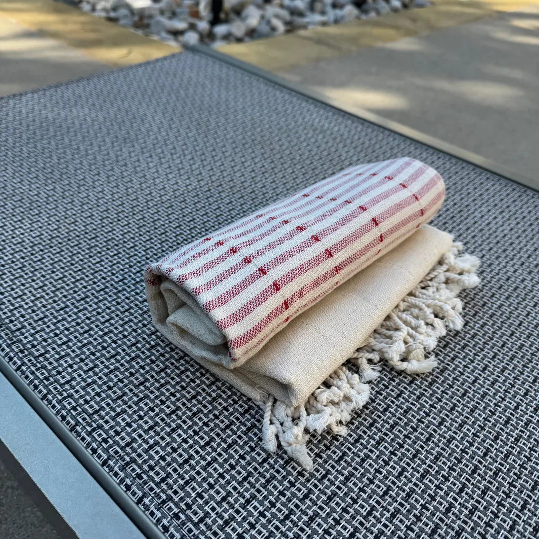 Peshtemal Towel with Red Stripes – Turkish Cotton Linen Towel