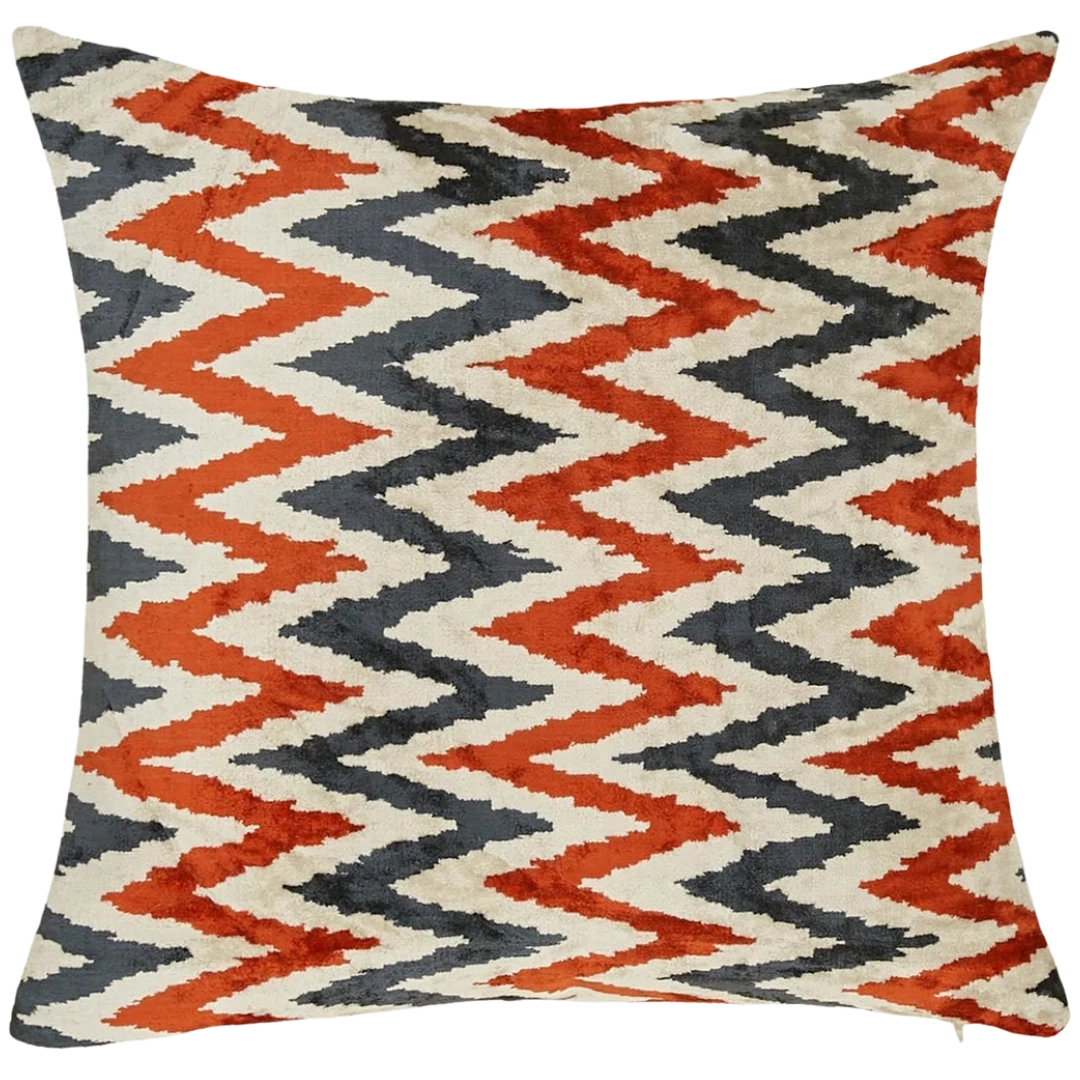 Silk Velvet Pillow Cover Orange Antracite Zigzag