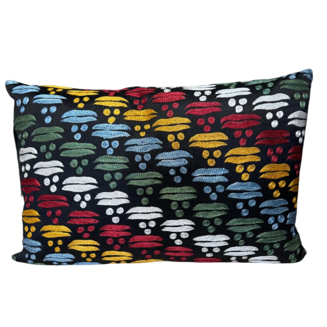 Suzani Pillow Cover | Rainbow Black