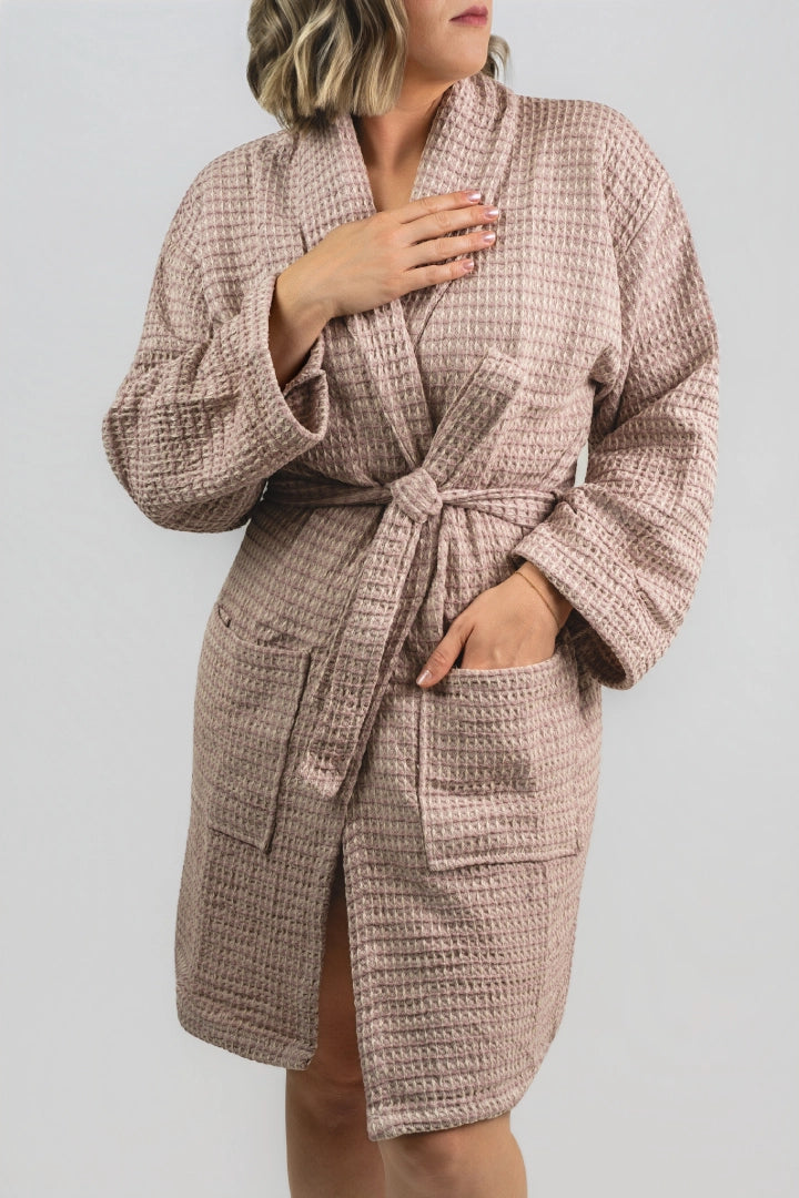 Aegean Waffle Weave Peshtemal Bathrobe | Rose Petal