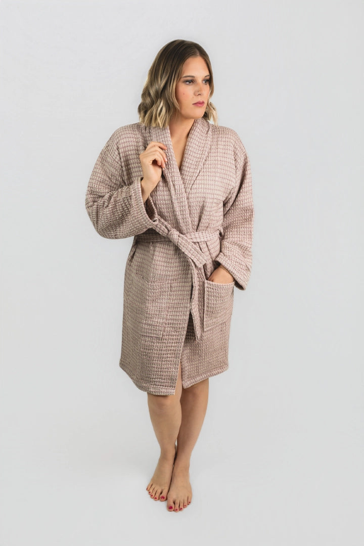 Aegean Waffle Weave Peshtemal Bathrobe | Rose Petal