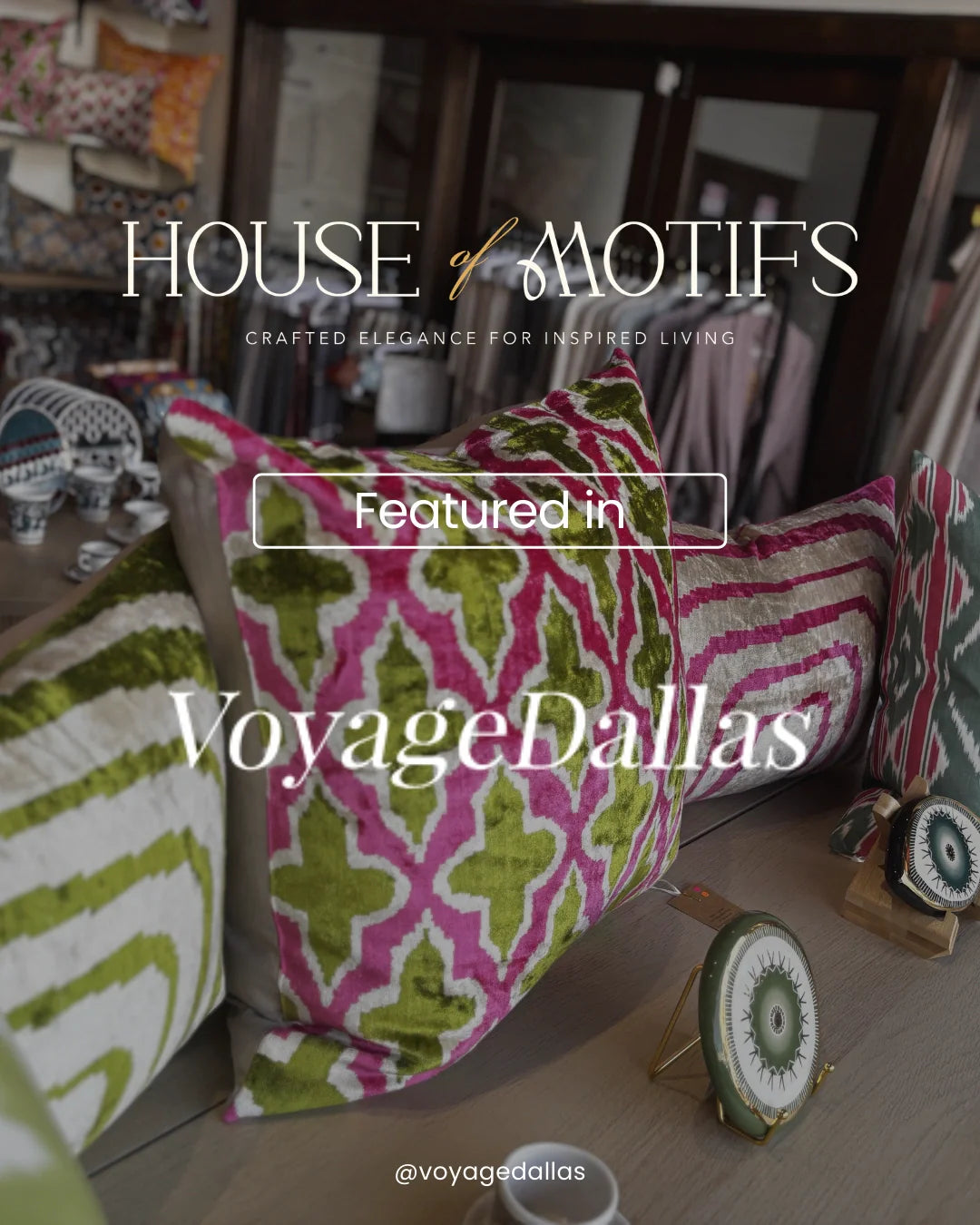 House of Motifs silk velvet pillow with traditional motifs featured in VoyageDallas interview about Turkish home decor in McKinney