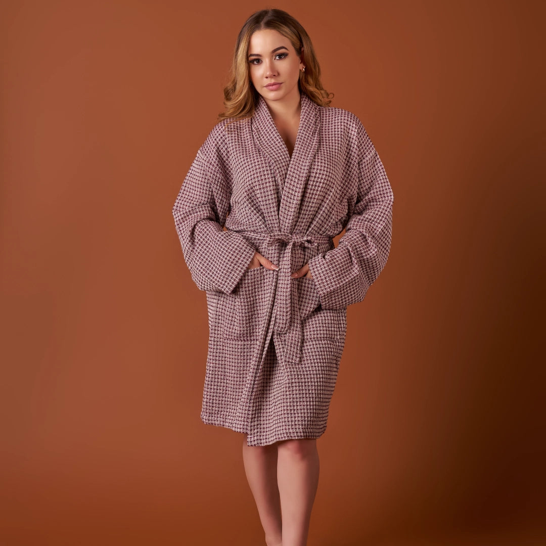Waffle Weave Peshtemal Bathrobe | Burgundy