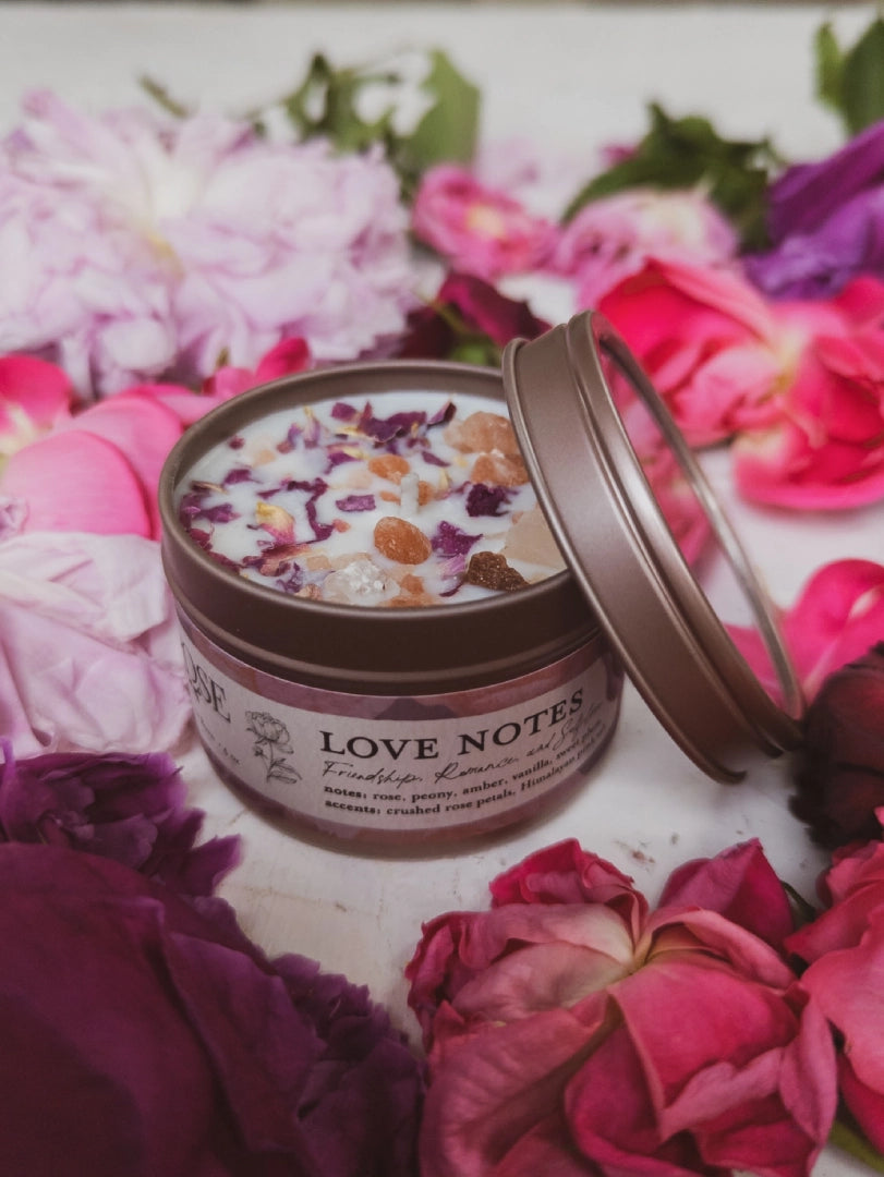 Candle-Love Notes: Rose Petals, Pink Himalayan Salt, Flower