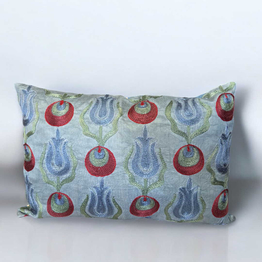 Suzani Blue Tulip Pillow Cover