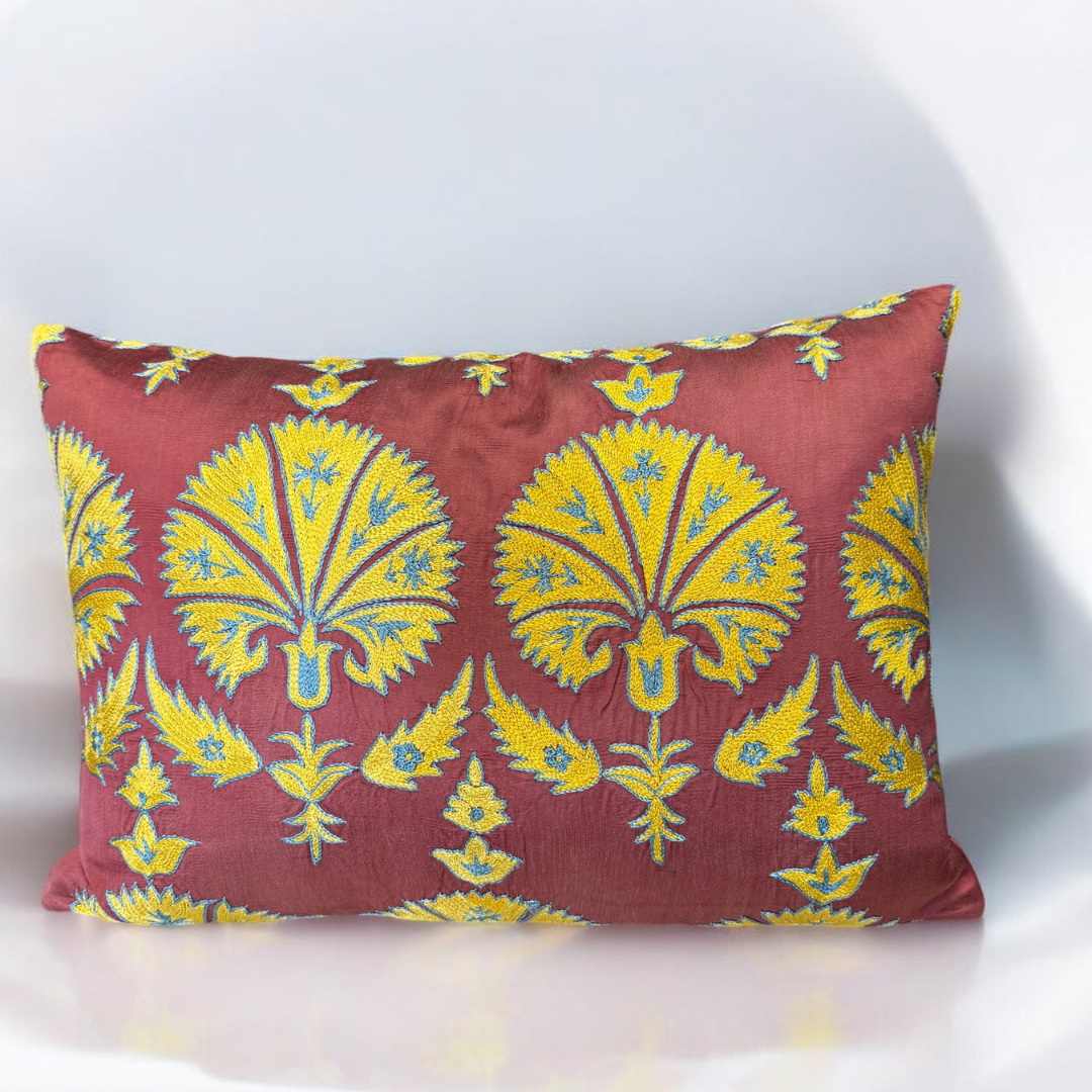 Suzani Carnation Flowers Pillow Cover