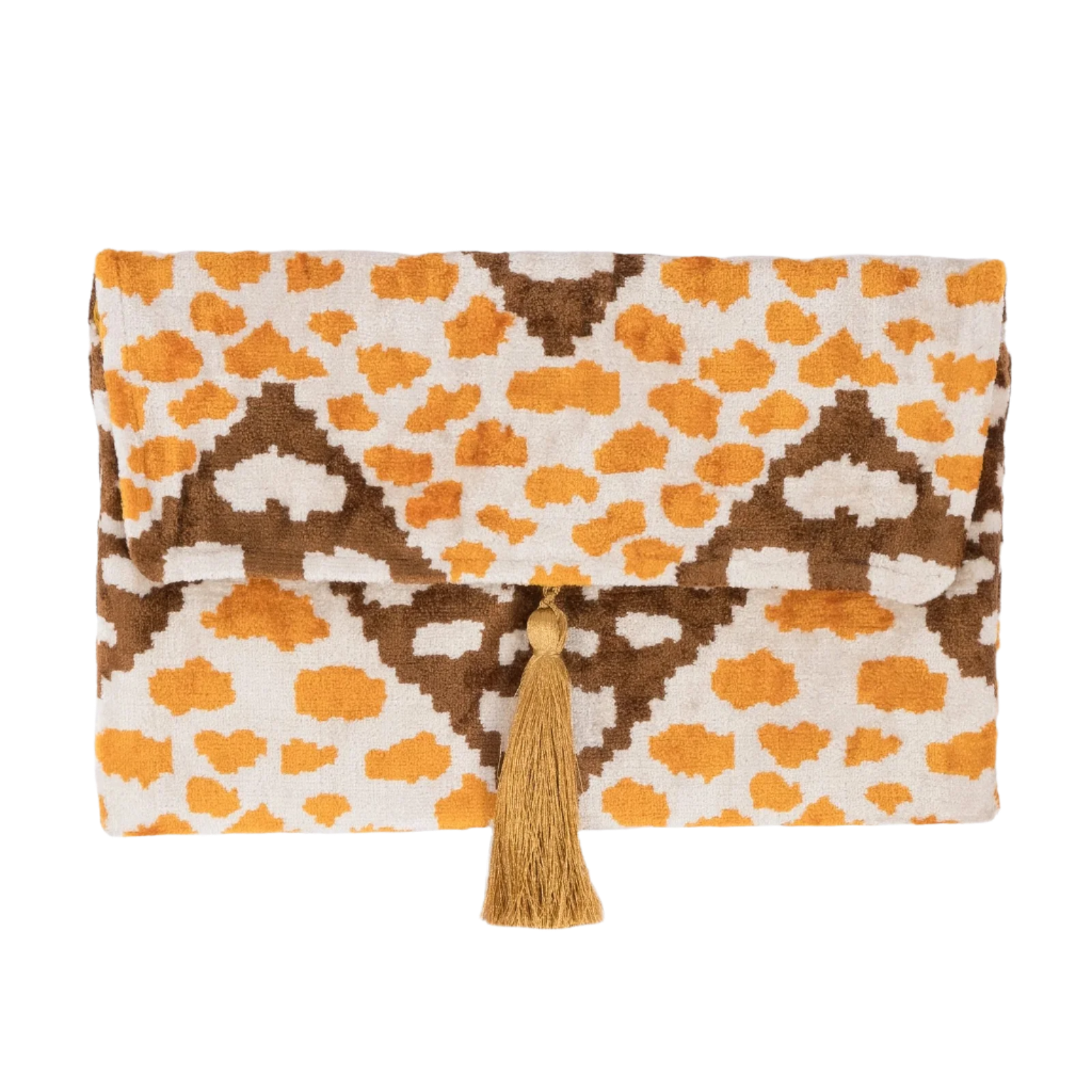 Amber Leopard Silk Velvet Tassel Clutch | The Anatolian Muse
