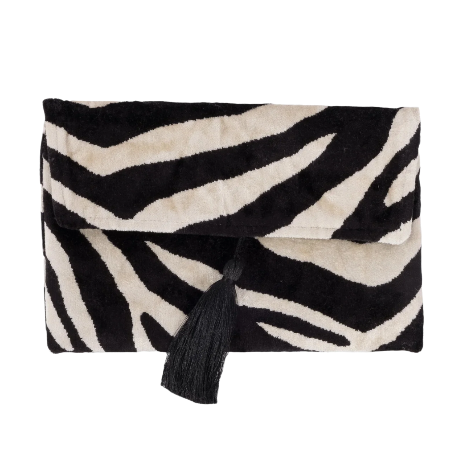 Midnight Zebra Silk Velvet Clutch | Black & Ivory