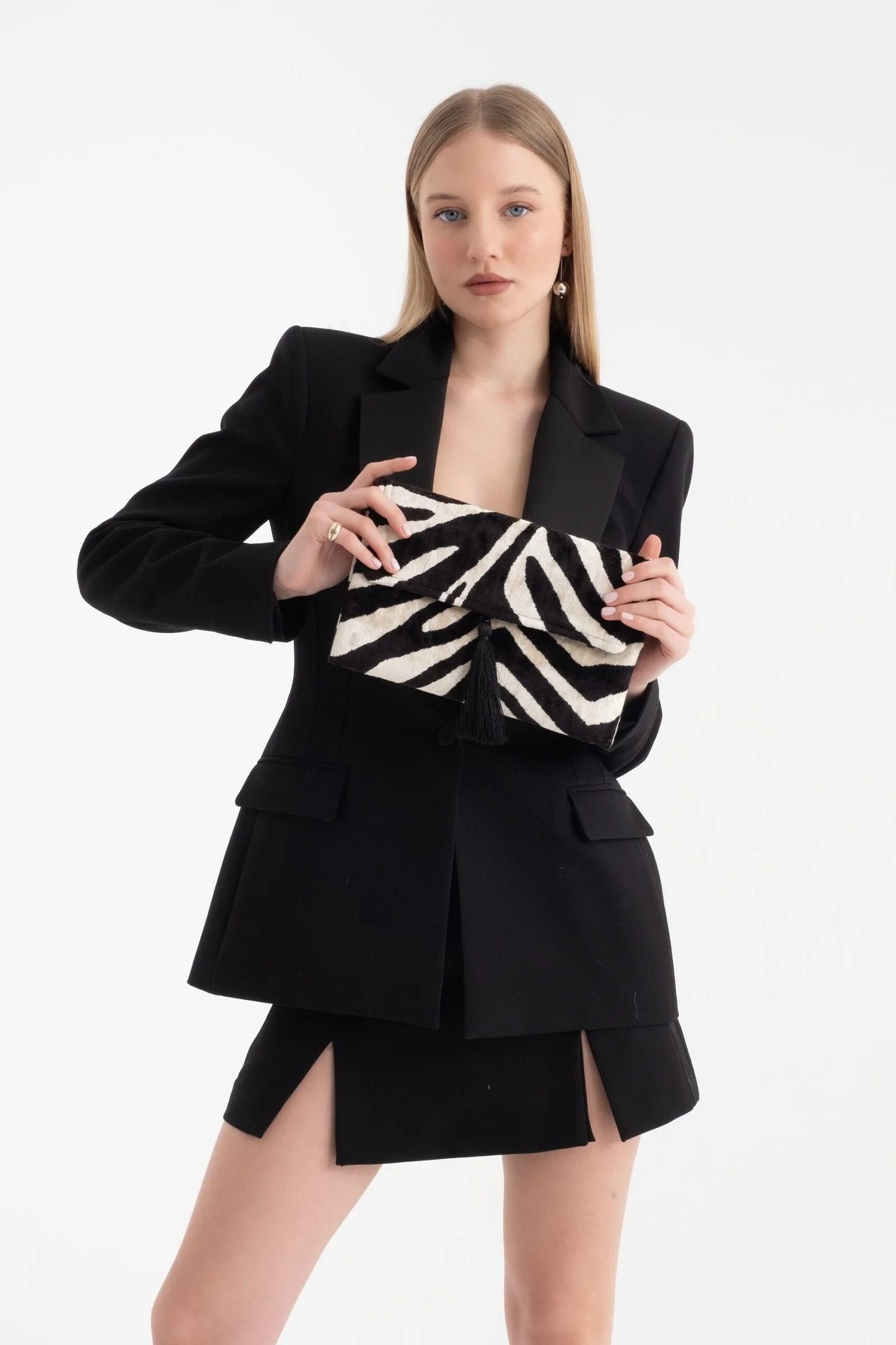 Midnight Zebra Silk Velvet Clutch | Black & Ivory