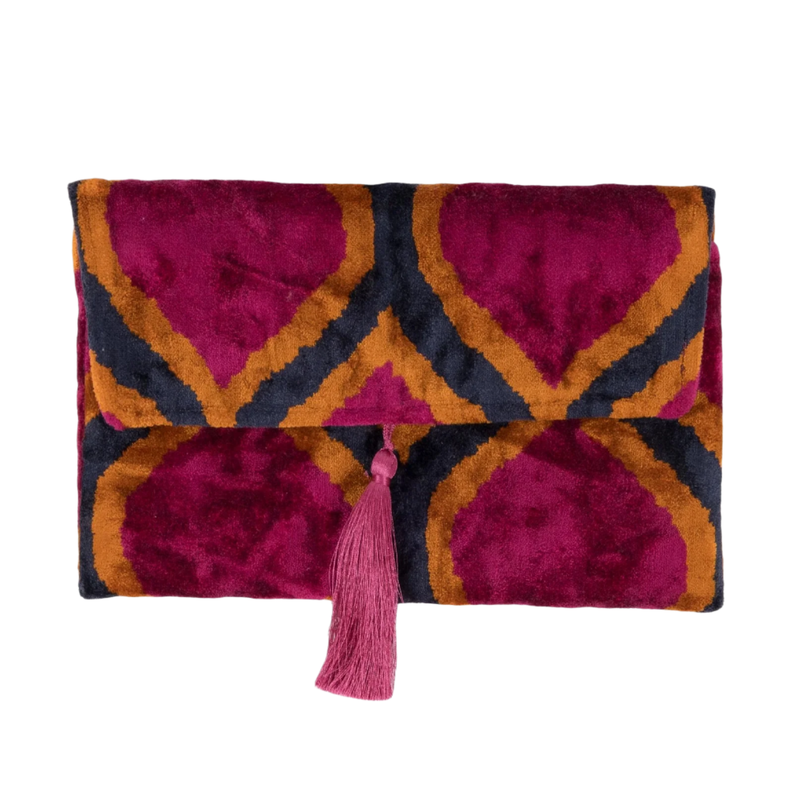 Fuchsia Raindrop Silk Velvet Tassel Clutch | Cinnamon - Berry