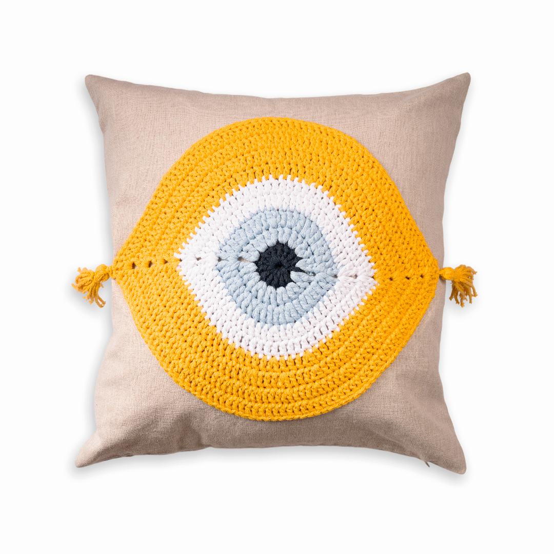 Evil Eye Pillow Cover Yellow