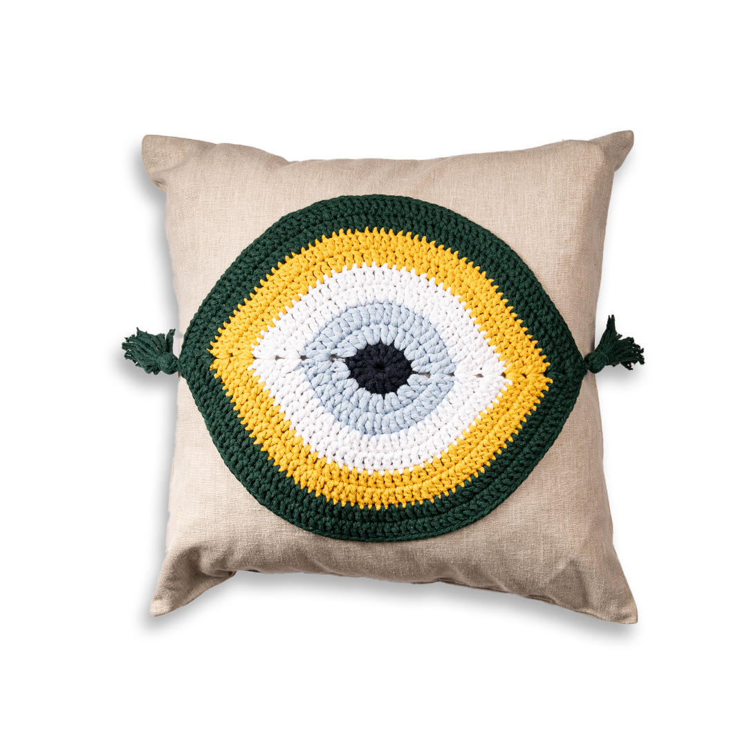 Evil Eye Pillow Cover Green Yellow