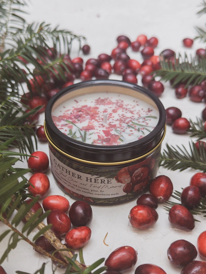 Candle - Gather Here : Cranberry, Pine, Soy, Rose Petal, Yew