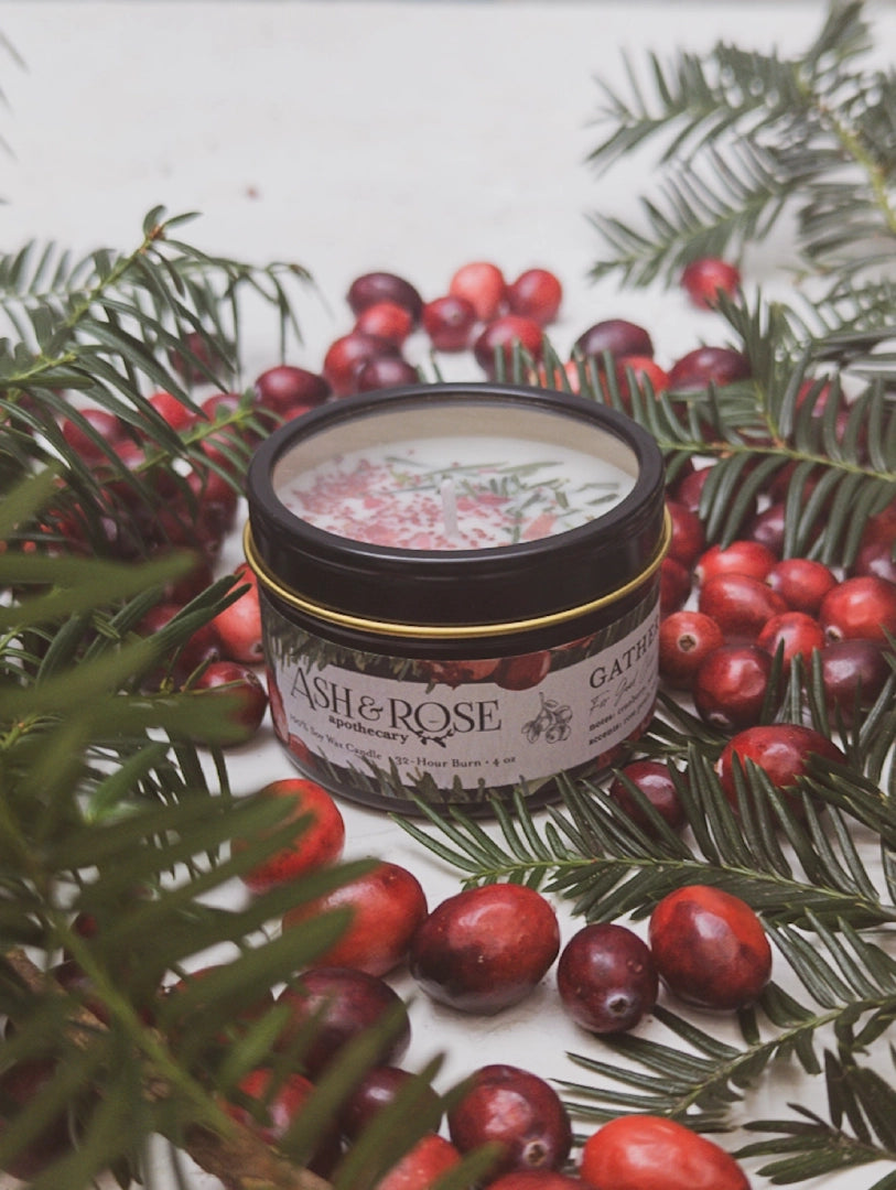 Candle - Gather Here : Cranberry, Pine, Soy, Rose Petal, Yew