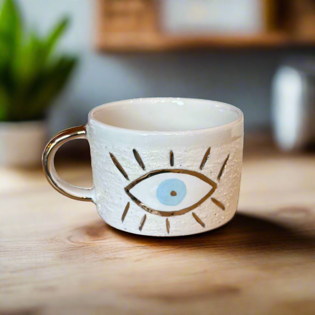 Coffee Cup  | White Evil Eye  6.76 oz.
