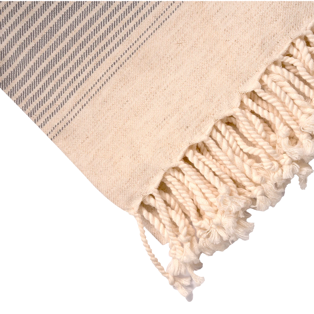 Beige Peshtemal Towel with Gray Stripes – Turkish Cotton Linen
