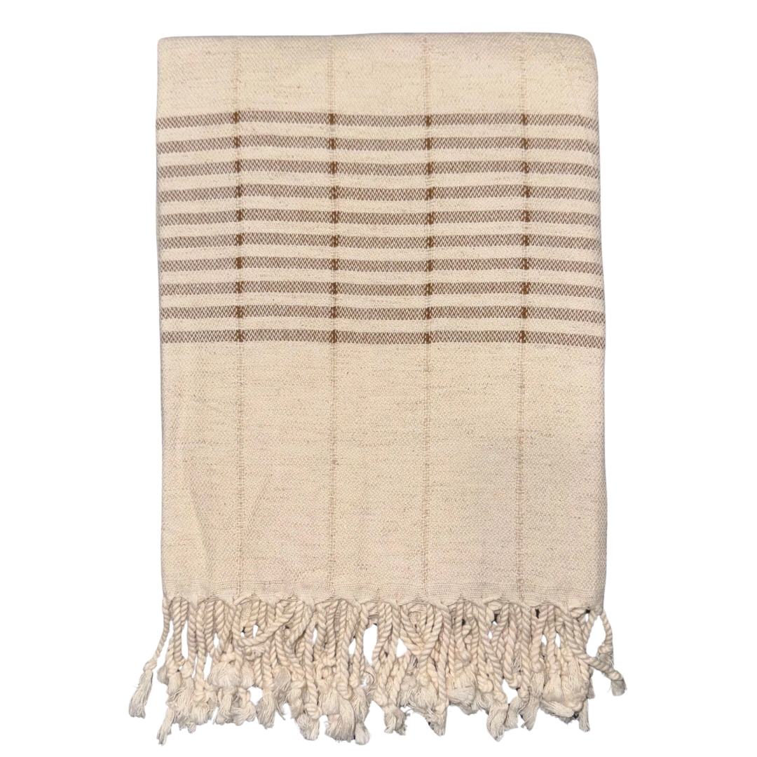 Beige Peshtemal Towel with Light Brown Stripes – Turkish Cotton Linen