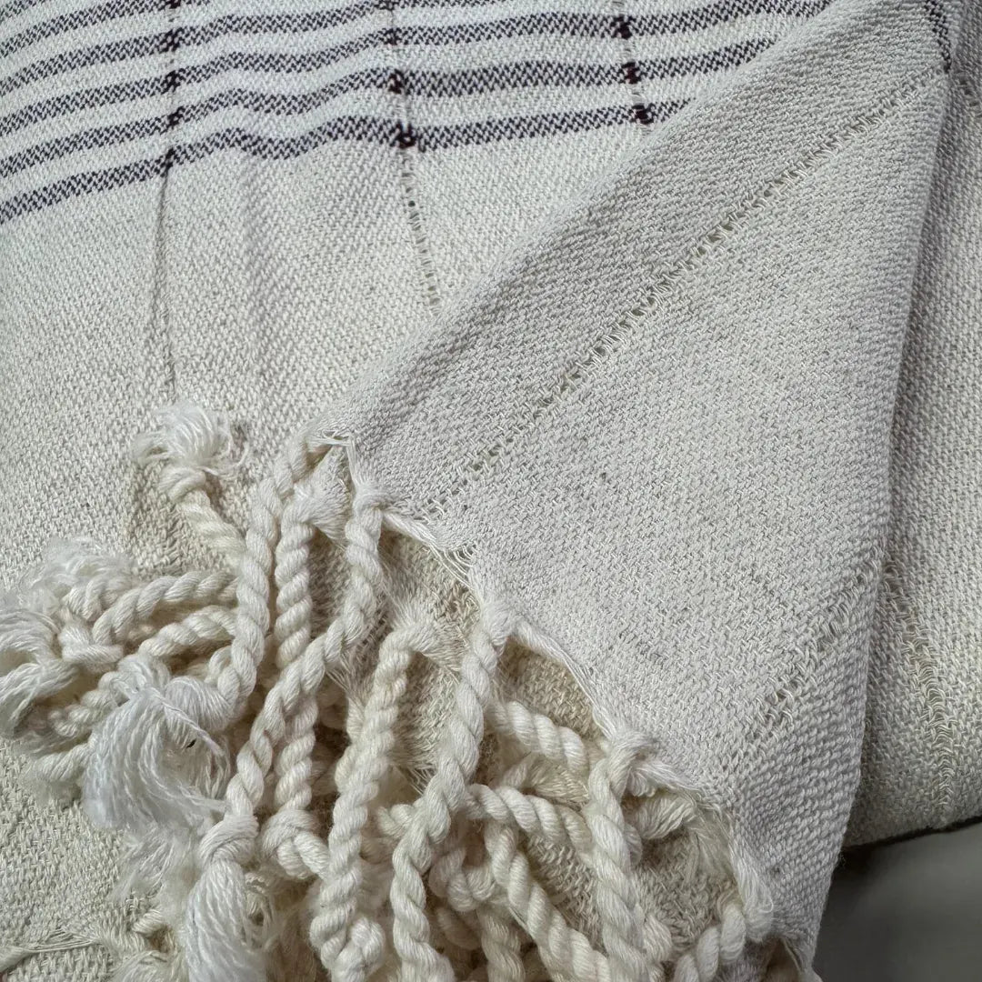 Beige Peshtemal Towel with Dark Brown Stripes – Turkish Cotton Linen