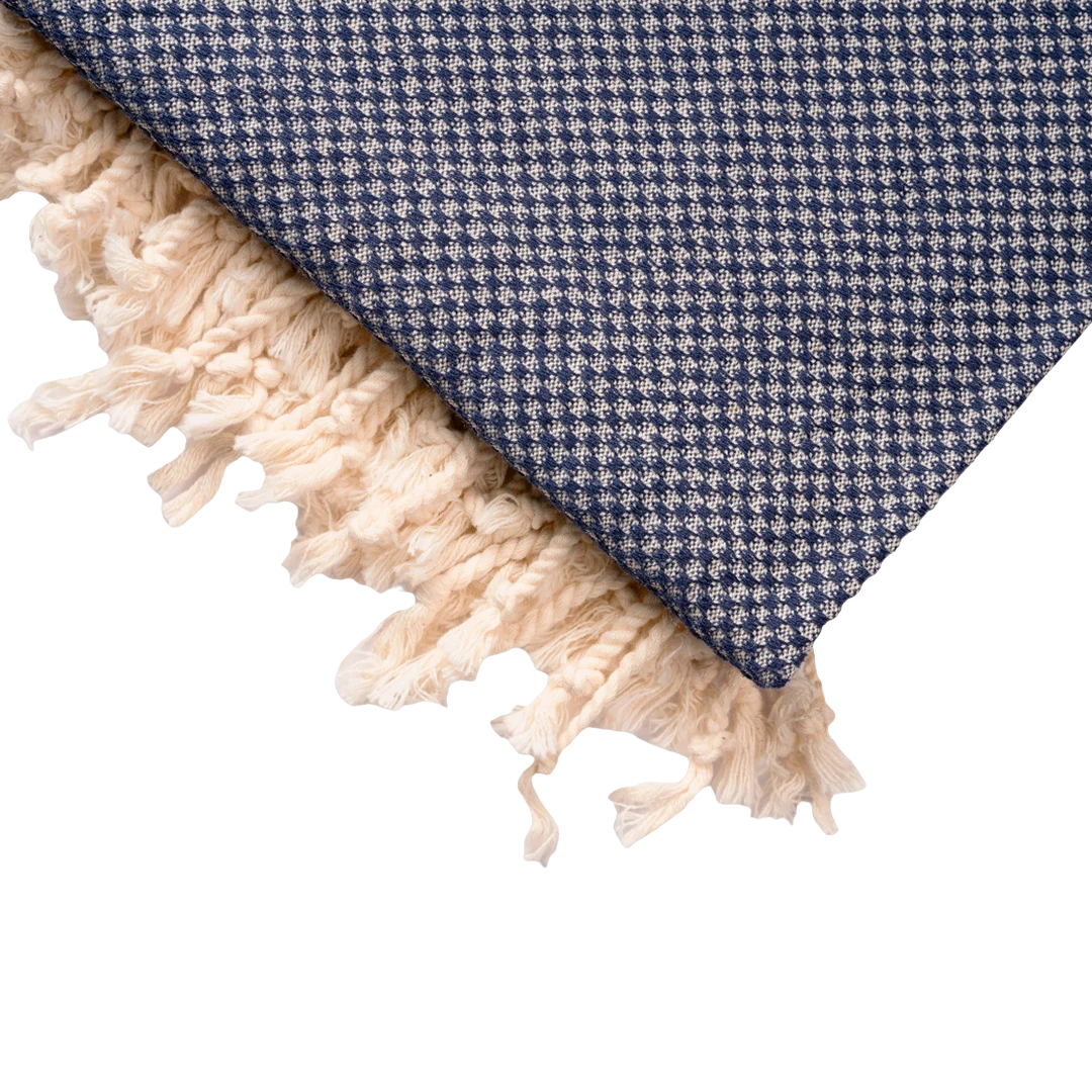 handwoven turkish peshtemal towel navy fringe detail