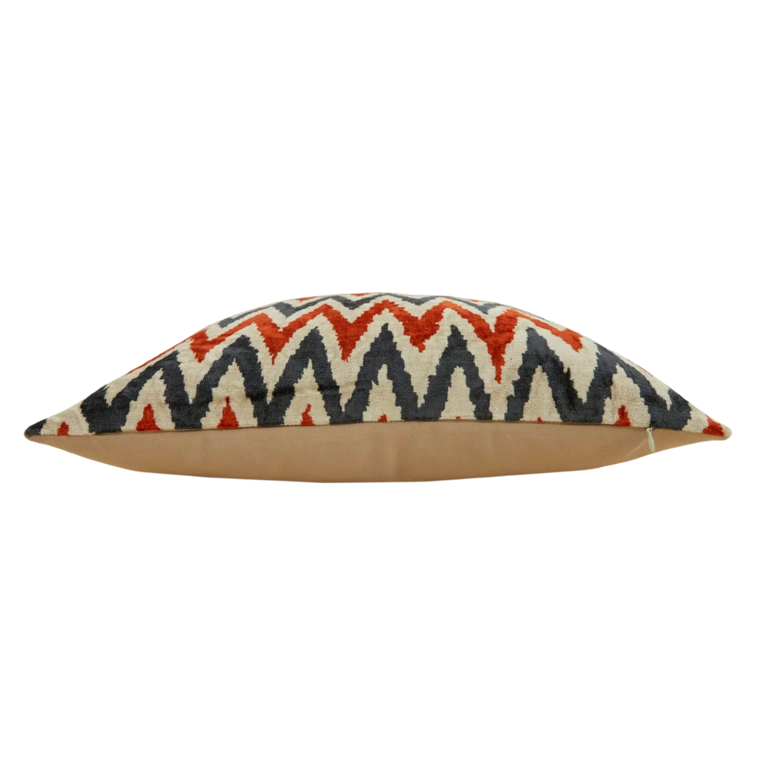 Silk Velvet Pillow Cover Orange Antracite Zigzag