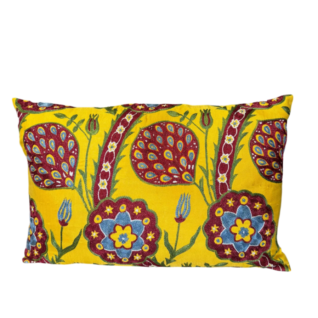 Suzani Pillow Cover | Yellow Floral