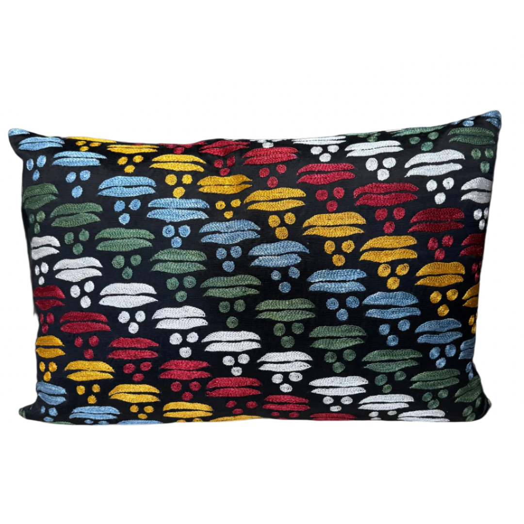Suzani Pillow Cover | Rainbow Black