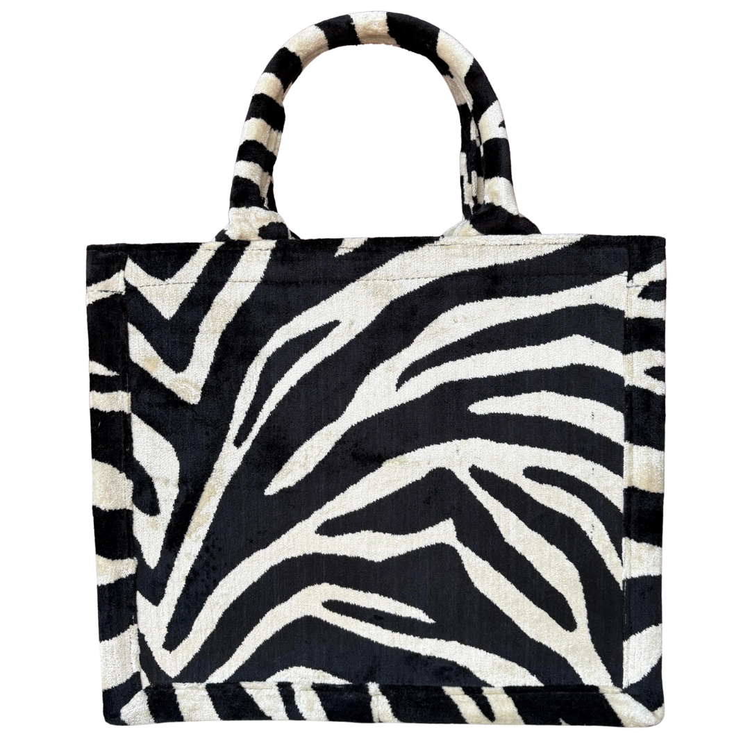 Tote bag with zebra pattern on a white background