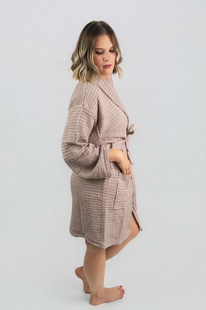 Aegean Waffle Weave Peshtemal Bathrobe | Rose Petal