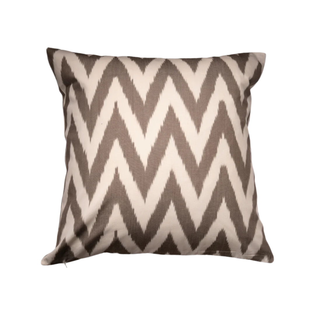 Gray ikat zigzag throw pillow cover on a pale ground, 20x20